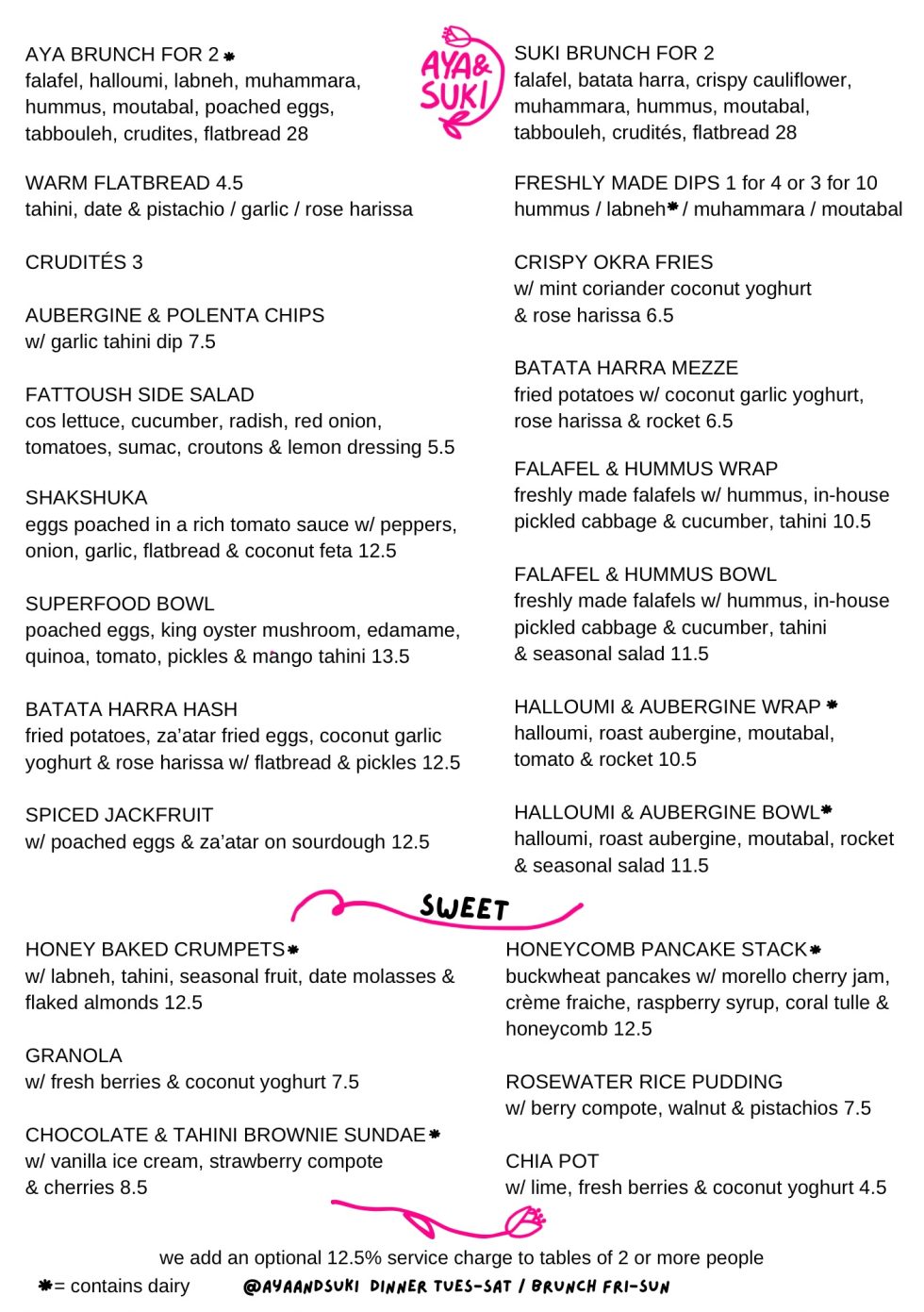 Brunch menu | Aya & Suki
